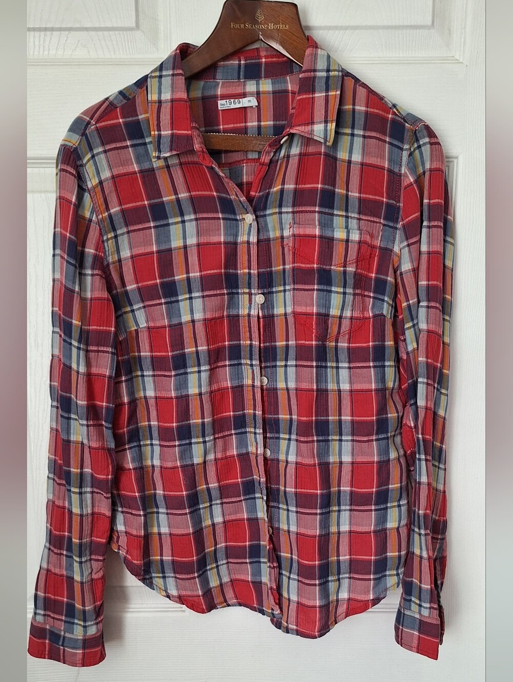 Gap 1969 Plaid Button Down Shirt Red Blue Yellow Size Medium